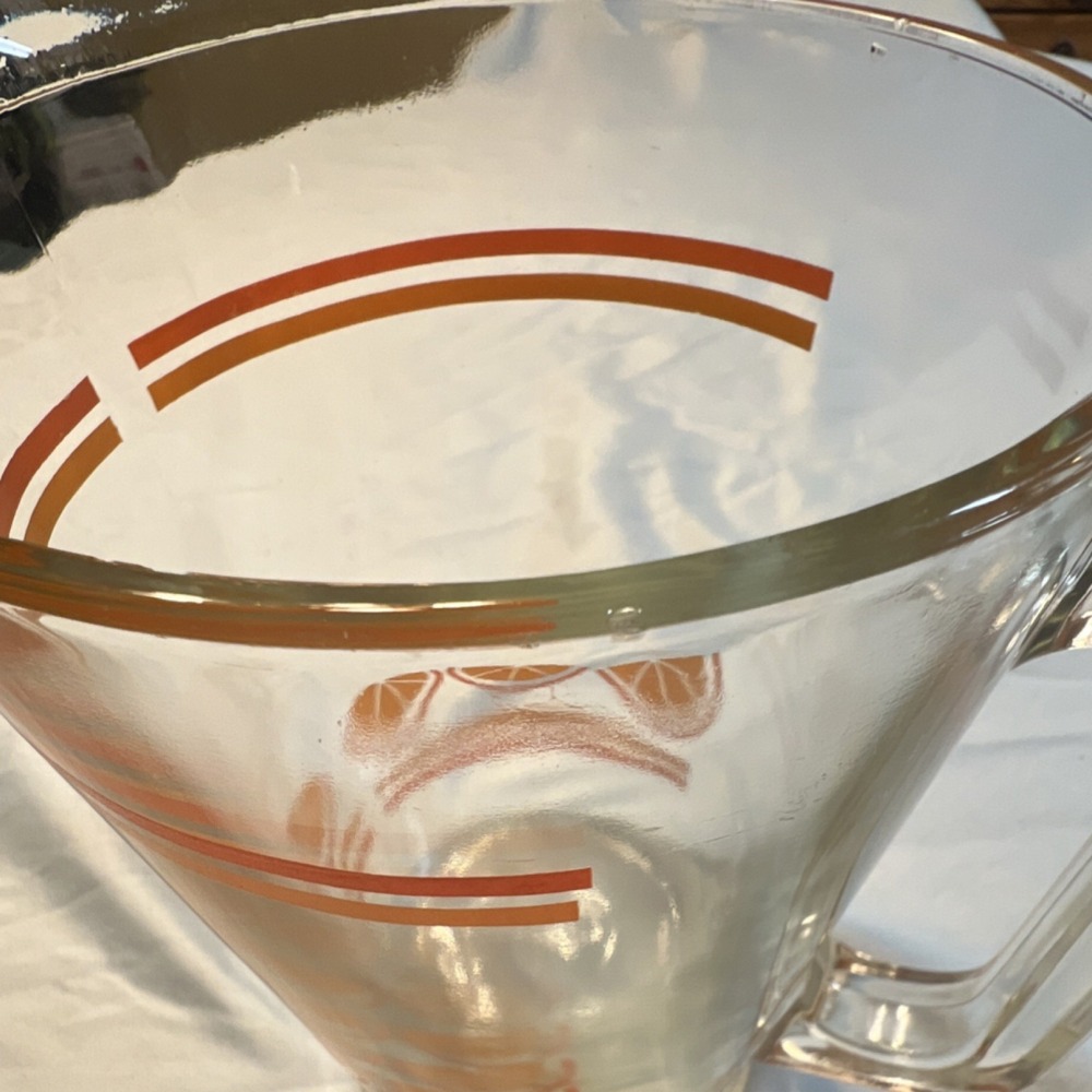 Vintage Clear Glass Pitcher Orange Citrus Slice Stripes Retro Juice Carafe‎ 8in - Picture 5 of 9